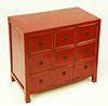 Chinese Red Painted Nine Drawer Chest