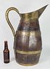 Antique English Oak Brass Bound Barrel Rum Pitcher, 19th Century