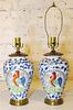 * A Pair of Faience Vases Mounted as Lamps. Height 10 1/2 inches.