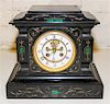 A Victorian Slate Mantle Clock Height 9 1/2 x width 10 3/8 inches.