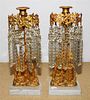 A Pair of Victorian Brass and Cut Glass Candlesticks Height 14 1/8 inches.