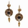 PAIR OF VICTORIAN EARRINGS WITH CABOCHON AGATE