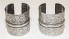 Two Middle Eastern Silver Cuffs Diameter of exterior 2 3/4 inches.