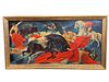 Mid Century Large Spanish Bull Fighting Embellished Print