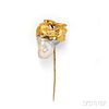 Antique Gold and Natural Baroque Pearl Stickpin