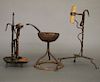 2 Iron candleholders and a grease lamp
