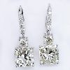 Stunning Pair of Approx. 10.85 Carat Cushion Cut Diamond and 18 Karat White Gold Pendant Earrings