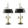 Pair of Vintage Bouillotte Style Brass Desk Lamps with Painted Metal Shade