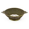 Early 20th Century French Style Handled Bronze Woven Bowl with Porcelain Insert