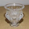 A Lalique Molded and Frosted Glass Vase Height 5 inches.
