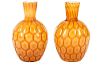 Pair English Victorian Cased Glass Pineapple Vases