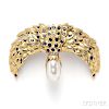 18kt Gold, Baroque Freshwater Pearl, Sapphire, and Diamond Brooch