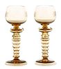 Pair, Amber Bohemian Blown Glass Footed Goblets