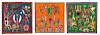 Three Multi-Colored Huichol Art Yarn Works on Wood