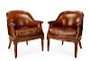 Pair of Leather & Brass Tacked Club Chairs