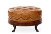 Brown Leather Tufted Ottoman Attr. to La Barge