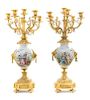 A Pair of Sevres Style Gilt Bronze Mounted Porcelain Six-Light Candelabra, Height 27 1/4 inches.