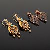 Pair of 14K Gold/Pearl/Turquois & Pair of Gold Plate/Garnet Earrings