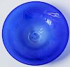 Etched Cobalt Glass Decorated Bowl