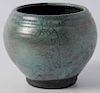 Raku Fired Green and Bronze Vase