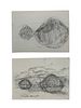 Claude Monet, “Haystacks” 2 Charcoal Sketches