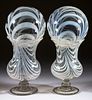 FREE-BLOWN MARBRIE LOOP GLASS NEAR PAIR OF VASES WITH MATCHING WITCH BALLS