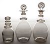 FREE-BLOWN GLASS DECANTERS, LOT OF THREE