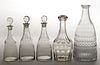 ASSORTED CUT GLASS DECANTERS, LOT OF FIVE