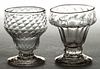 PATTERN-MOLDED GLASS FOOTED OPEN SALTS, LOT OF TWO