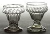 PATTERN-MOLDED GLASS FOOTED OPEN SALTS, LOT OF TWO