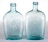 GXI-24 AND GXI-30 "FOR PIKE'S PEAK" PICTORIAL / HISTORICAL FLASKS, LOT OF TWO