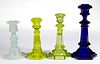 ASSORTED PRESSED GLASS CANDLESTICKS, LOT OF FOUR