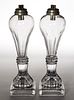 FREE-BLOWN, CUT, AND PRESSED PAIR OF FLUID / WHALE OIL STAND LAMPS, LOT OF TWO