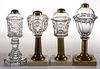 ASSORTED PRESSED PATTERN FLUID STAND LAMPS, LOT OF FOUR,
