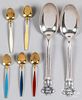 Georg Jensen silver enamel spoons and two others