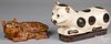 Chinese pottery cat figure and covered dish