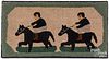 American hooked rug of two men riding horses