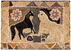 American hooked rug of two horses