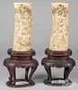 Pair of Chinese or Japanese carved ivory tusks