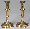 Pair of Queen Anne brass push-up candlesticks