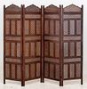 Indian Carved Hardwood Four-Panel Screen