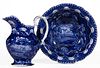 STAFFORDSHIRE AMERICAN HISTORICAL TRANSFER-PRINTED CERAMIC WASH BASIN AND PITCHER