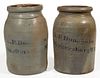 WEST VIRGINIA STENCILED STONEWARE CANNERS, LOT OF TWO