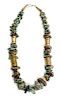A Santo Domingo Gilt Silver and Turquoise Necklace, Tony Aguilar, Sr. Length 26 inches.