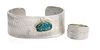 A Sand-Cast Silver, 14 Karat and Lander County Turquoise Bracelet, Cheyenne Harris Length 5 3/4 x opening 7/8 x width 1 inches.