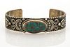 DARRELL CADMAN (NAVAJO, B. 1969) NATIVE AMERICAN TURQUOISE AND STERLING SILVER CUFF BRACELET