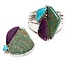A Santa Clara Silver, Turquoise and Sugilite Bracelet and Pendant, Adam Fierro Length of bracelet 5 3/4 x opening 1 1/2 x width