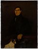 AMERICAN SCHOOL (19TH CENTURY) FOLK ART PORTRAIT OF A YOUNG MAN WITH DOG
