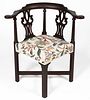 NEW ENGLAND CHIPPENDALE CARVED MAHOGANY CORNER CHAIR