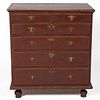 NEW ENGLAND WILLIAM AND MARY PAINTED MAPLE CHEST OF DRAWERS
